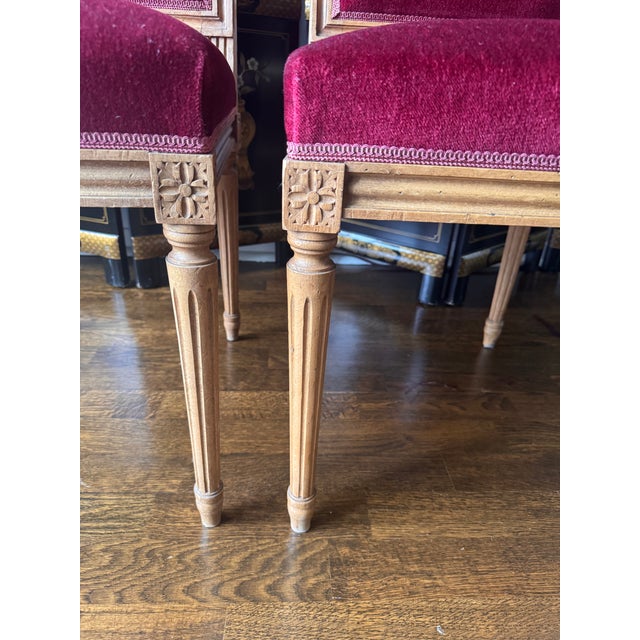 Vintage Louis Xvi, 4 Chairs in Burgundy Mohair Upholstery For Sale - Image 9 of 9
