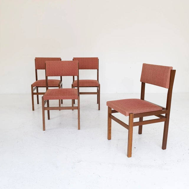 Vintage Wooden and Fabric Chairs, Italy, 1970s, Set of 4 For Sale - Image 3 of 6