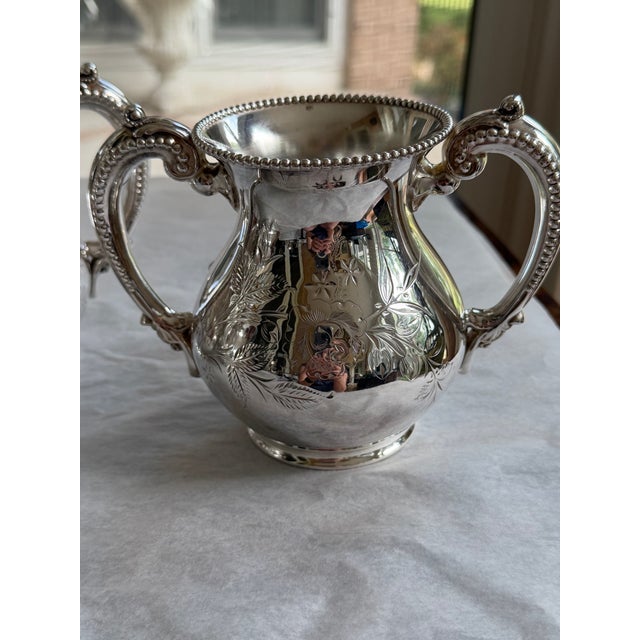 Late 19th Century Antique Barbour Silver Co. Quadruple Plate Coffee Service, Floral Engraved, C. 1890–1910 - 4 pcs For Sale - Image 5 of 10