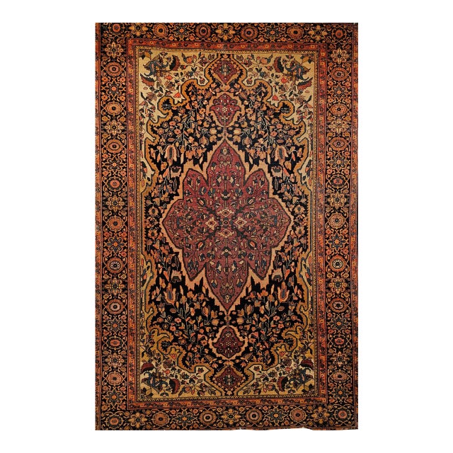 19th Century Persian Farahan Sarouk Rug, Hand-Knotted Wool, Floral Pattern, Navy & Plum Red, 4x6 For Sale