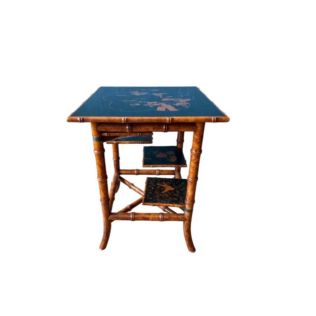 Chinoiserie Regency Black Lacquered & Faux Bamboo Side Table For Sale - Image 3 of 4