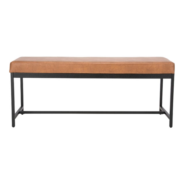 Faux Leather Bench in Brown For Sale