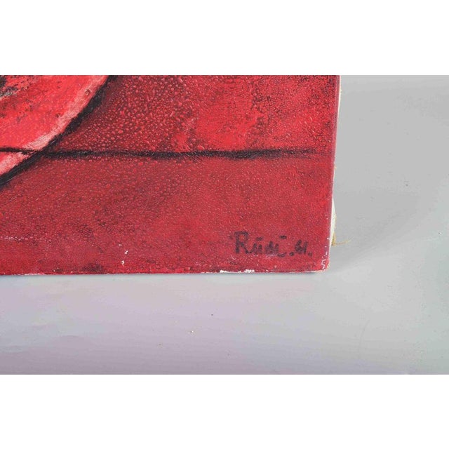 Modern Rudi Olsen, Red Composition, Oil on Canvas, 1961 For Sale - Image 3 of 5