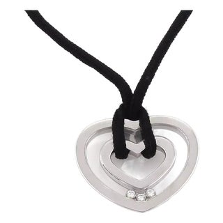 Chopard Happy Diamond 18k White Gold Heart Pendant Black Cord For Sale