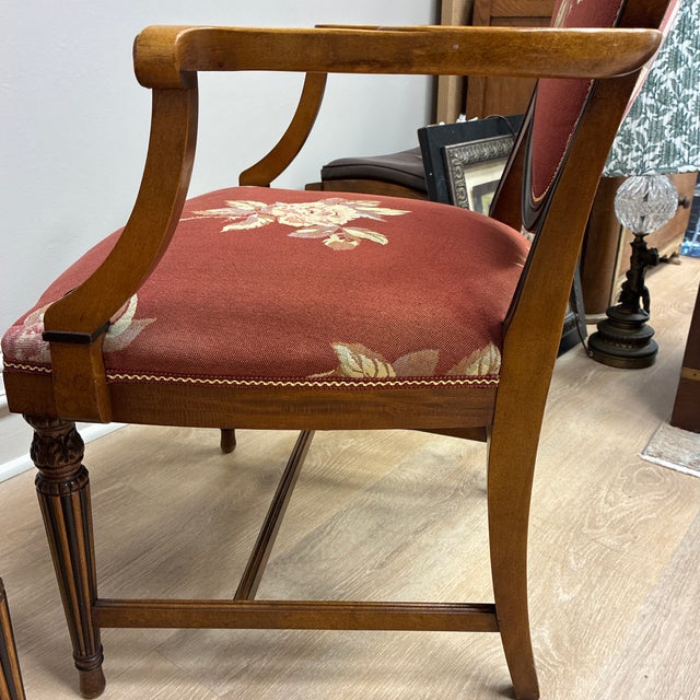 Late 20th Century French Country Louis XVI Style Embroidered Rose Front and Gingham Check Back Armchairs (Pair) For Sale In Providence - Image 6 of 6