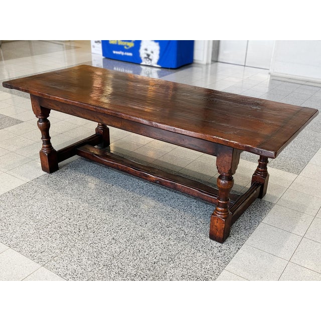 19th Century English Oak Trestle Farm Table For Sale - Image 4 of 17