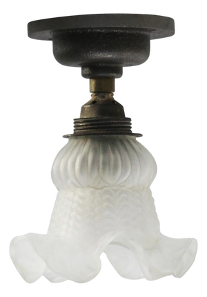 French Frosted Glass Flush Mount in Cast Iron and Brass