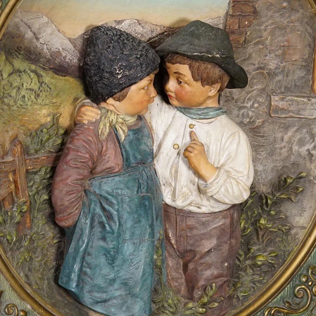 Late 19th Century Terracotta Wall Plate With Lovely Children in Traditional Costumes by Johann Maresch For Sale - Image 5 of 10