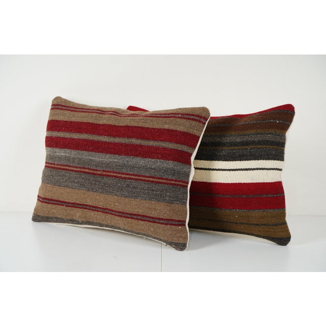 Mid-Century Modern Striped Kilim Pillow Cover - A Pair For Sale - Image 3 of 5
