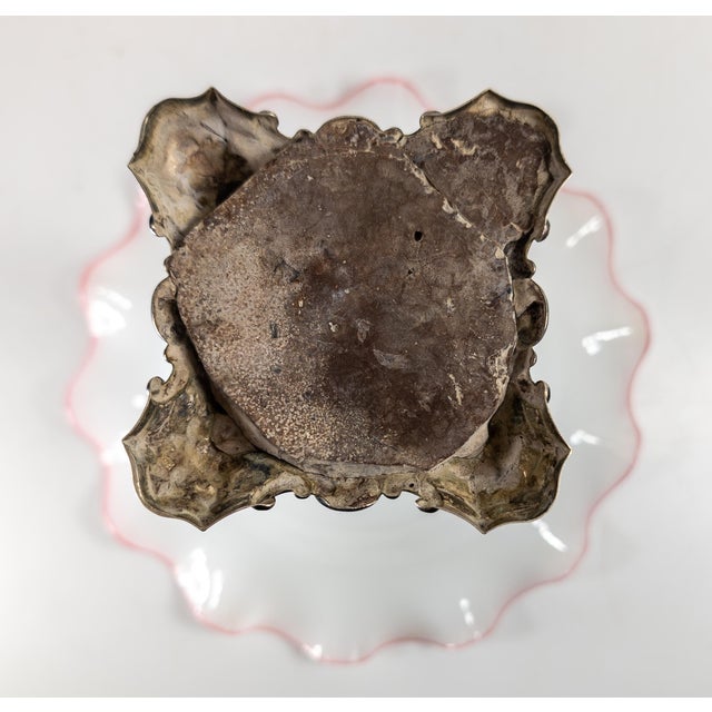 19th Century German 12 Loth Silver White and Pink Glass Centerpiece Compote For Sale - Image 12 of 13