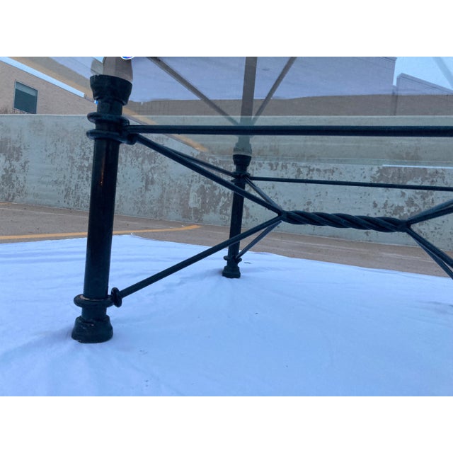 1980s Mid-Century Modern Square Wrought Iron Base Beveled Glass Top Coffee Table For Sale - Image 10 of 13