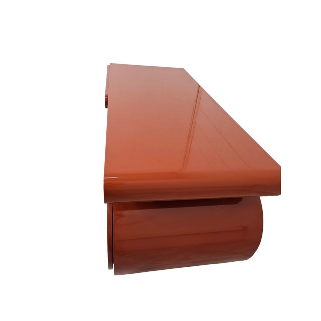 Sculptural Postmodern Burnt Orange Desk With Cylindrical Pedestals, 1980s For Sale - Image 11 of 12