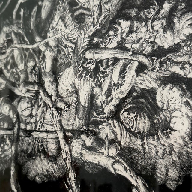 1980s Paul Gorka (American, 1931-2020) - Surrealist Landscape Charcoal Drawing in Hand Carved Sculptural Frame, Signed For Sale - Image 5 of 12