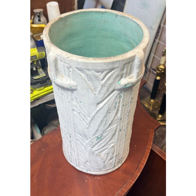 Antique White Maine Coastal Cottage Style Whitewashed Deco Vases Umbrella Stands McCoy Pottery - Pair For Sale - Image 8 of 9