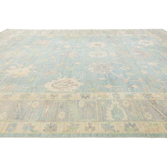 2010s Contemporary Hand-Knotted Wool Oushak Rug in Blue, Ivory & Muted Beige For Sale - Image 5 of 12