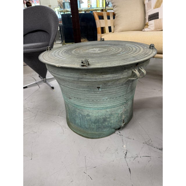 1950s 2 Southeast Asian Bronze Rain Drums with Great Patina For Sale - Image 12 of 18