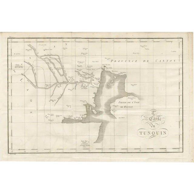 Antique French Engraved Map of Tonkin and Hainan Island, 18th Century For Sale