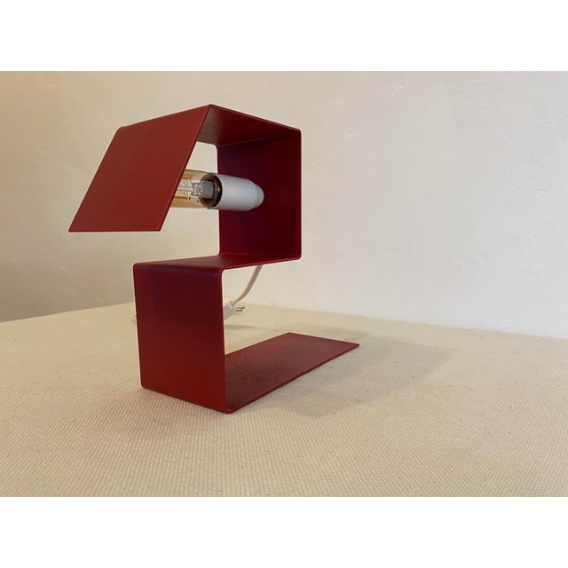 Red Vintage Geometric Red Metal Table Lamp, 1970s For Sale - Image 8 of 15