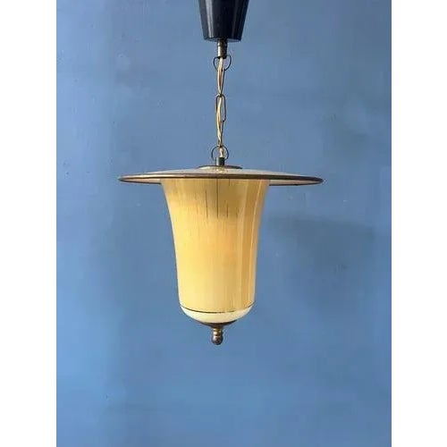 Vintage Glass and Brass Lantern Pendant Lamp, 1950s For Sale - Image 6 of 11