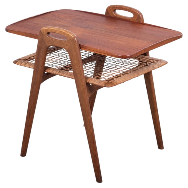 Danish Teak Serving Trolley with Woven Shelf, 1960s For Sale - Image 9 of 9