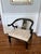 Textile Late 20th Century Pair of James Mont Style Black Lacquer Horseshoe Chairs For Sale - Image 7 of 9