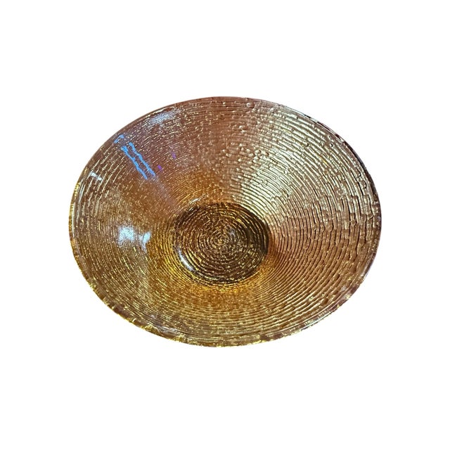 Vintage Amber Textured Art Glass Bowl | Mid Century Modern Decorative Centerpiece For Sale In Buffalo - Image 6 of 8