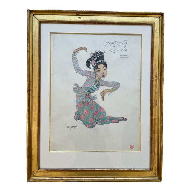 Léa Lafugie, Burmese Dancer, 1920s, Gouache on Paper For Sale