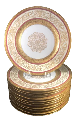 Vintage Opulent Gold Encrusted Service Dinner Plates- Set of 12