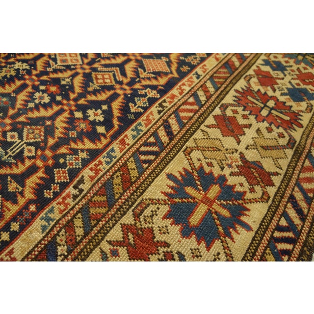 Late 19th Century 1890s Blue Navy Geometric Antique Caucasian Shirvan Runner Carpet 3'3" X 9'3" Handknotted Wool Rug For Sale - Image 5 of 14