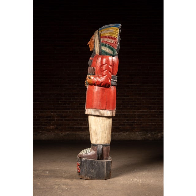 Red Vintage Hand-Carved Cigar Store Indian Figure For Sale - Image 8 of 16
