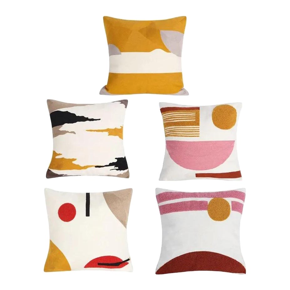 Crewel Embroidery Abstract Throw Pillow Covers Set of 5 Chairish