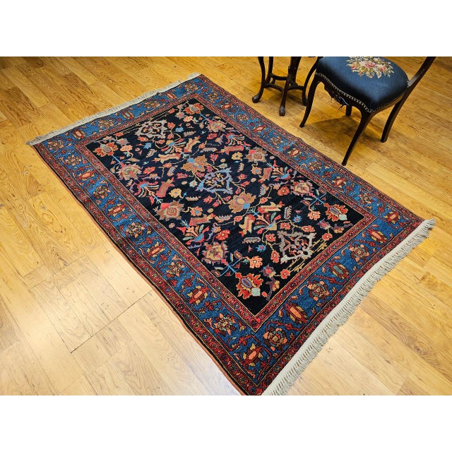 Antique Persian Malayer Rug, Hand-Knotted Wool, Geometric Pattern, 5x7, Navy and Green For Sale - Image 16 of 16