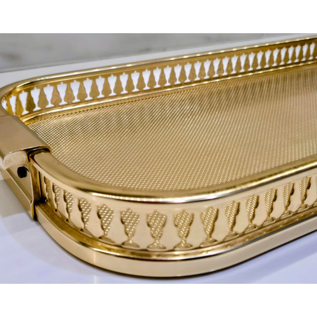 Carole Stupell Vintage Carole Stupell Collection Gold-Tone Pierced Gallery Serving Tray, Hollywood Regency For Sale - Image 4 of 9