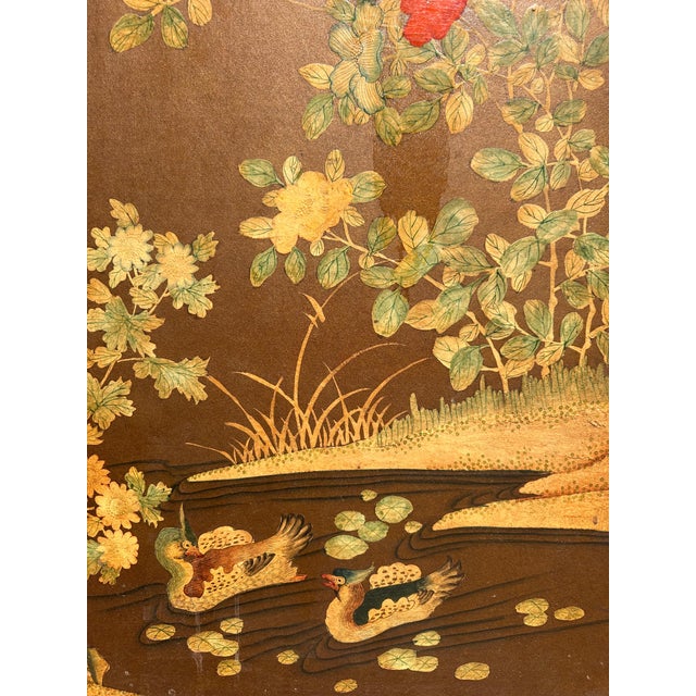Antique Chinese Qing Dynasty Hand-Painted Silk Wallpaper Folding Screen – 4 Panel Chinoiserie For Sale - Image 10 of 11