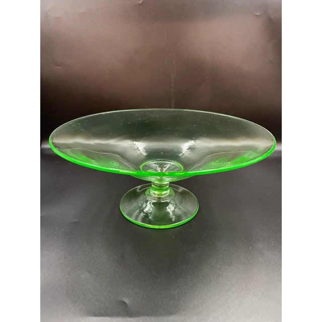 Early 20th Century Early 20th Century Old Uranium Vaseline Glass Pedestal Centerpiece Compote For Sale - Image 5 of 13