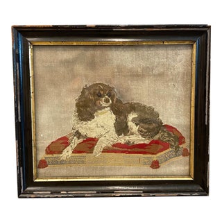 19th Century English Needlepoint King Cavalier Spaniel Portrait For Sale