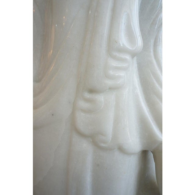 Stone Standing Buddha Mandalay Style in Hand Carved White Marble For Sale - Image 7 of 10