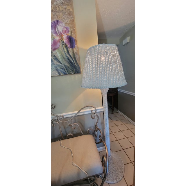 1970's Boho Chic White Wicker Floor Lamp For Sale - Image 18 of 18