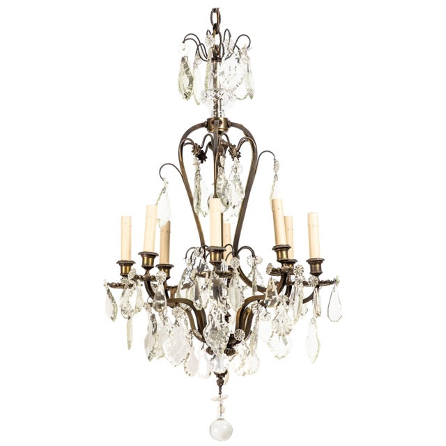French Rococo Style Bronze 8-Light Chandelier with Handcut Crystals For Sale - Image 10 of 10
