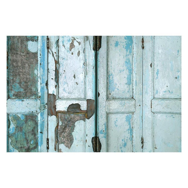 Foldable screen 4 wooden casement blue patina. decorative object vintage old teak. This screen consists of 4 wood...