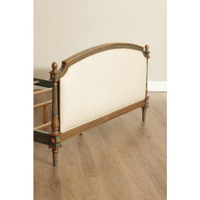 Late 20th Century French Market Collection Louis XVI Style Upholstered Queen Bed Frame with Painted Finish For Sale - Image 5 of 18