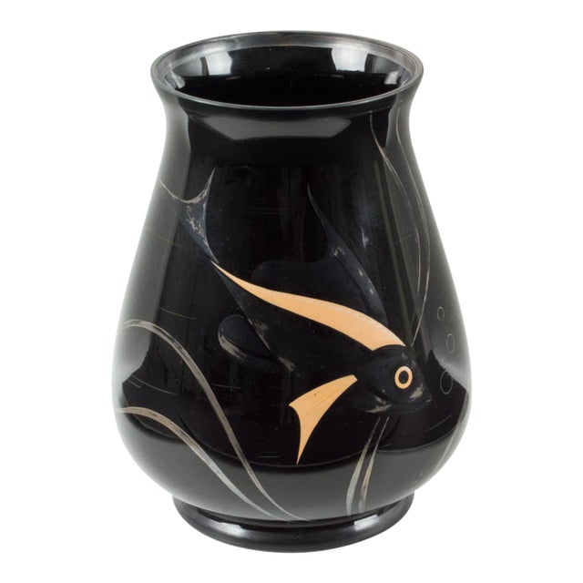 Michel Herman Hem Art Deco Silver Overlay Black Glass Vase, France 1930s For Sale