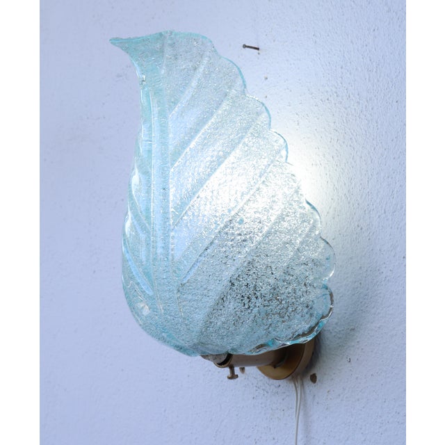 Set of 2 Wall Light Blu Colour Murano Glass Leave by Barovier E Toso, 1950s For Sale - Image 14 of 15