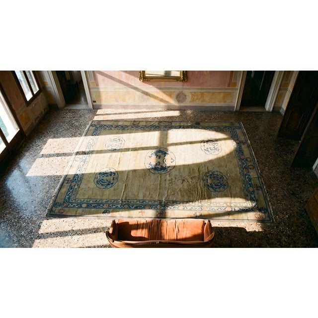 Special Five Dragon on a Beige Ground Color and Gray Border Antique Chinese Rug For Sale - Image 15 of 15