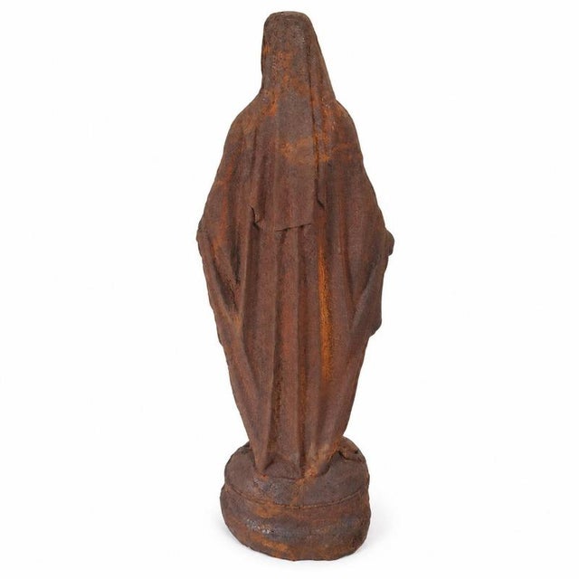 Brown French Artist, Our Lady of Grace Religious Sculpture, 19th Century, Cast Iron For Sale - Image 8 of 9
