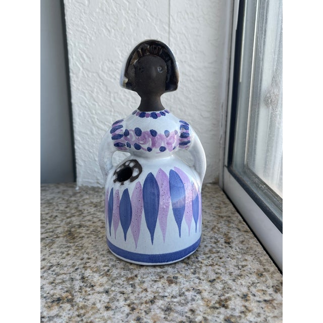 White Folk Art Mid Century Sweden Deco Helsingborg Decorative Black Girl Bud Vase For Sale - Image 8 of 8