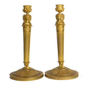 Pair of Empire Gilt Bronze Candlesticks, France, Circa 1810