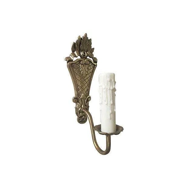 Gustavian Style Brass Sconces - A Pair For Sale - Image 4 of 4