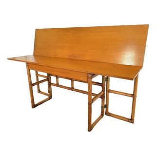 1970's Lyda Levi for McGuire Convertible Flip Top Dining Table/ Desk/ Console Table For Sale