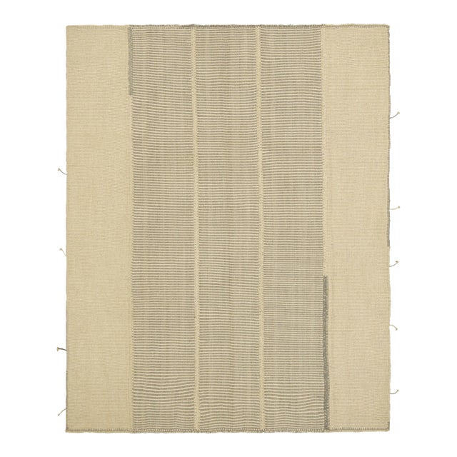 Rug & Kilim’s Contemporary Kilim in Cream White and Gray Textural Stripes For Sale
